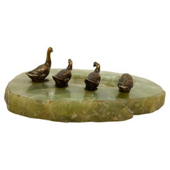 1920's Art Deco, Green Onyx With Bronzed Ducks - Whatnots Holder