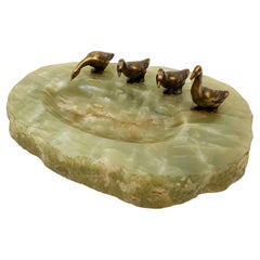 1920's Art Deco, Green Onyx With Bronzed Ducks - Whatnots Holder