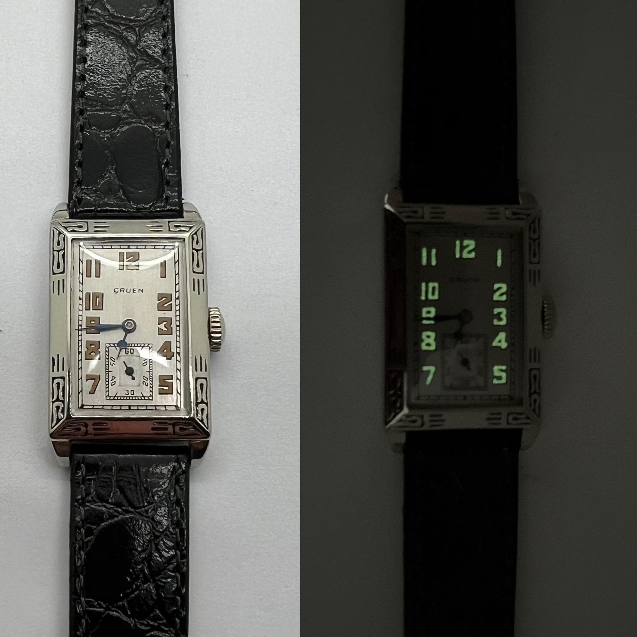 1920’s, Art Deco Gruen Quadron, 15 Jewel, beautiful statement timepiece. In Good Condition In Raleigh, NC