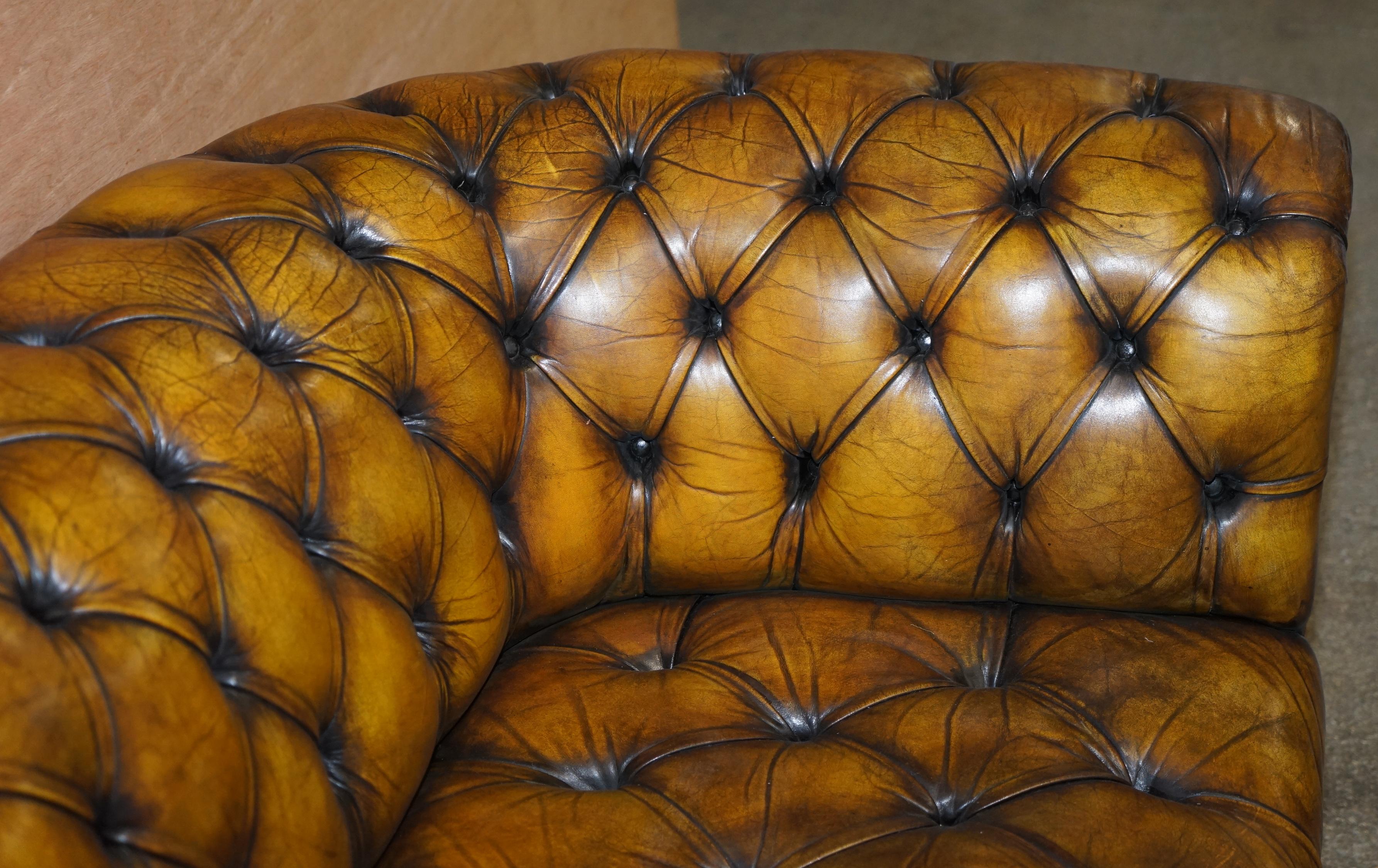 1920's Art Deco Hand Dyed Restored Whisky Brown Leather Chesterfield Tufted Sofa 5