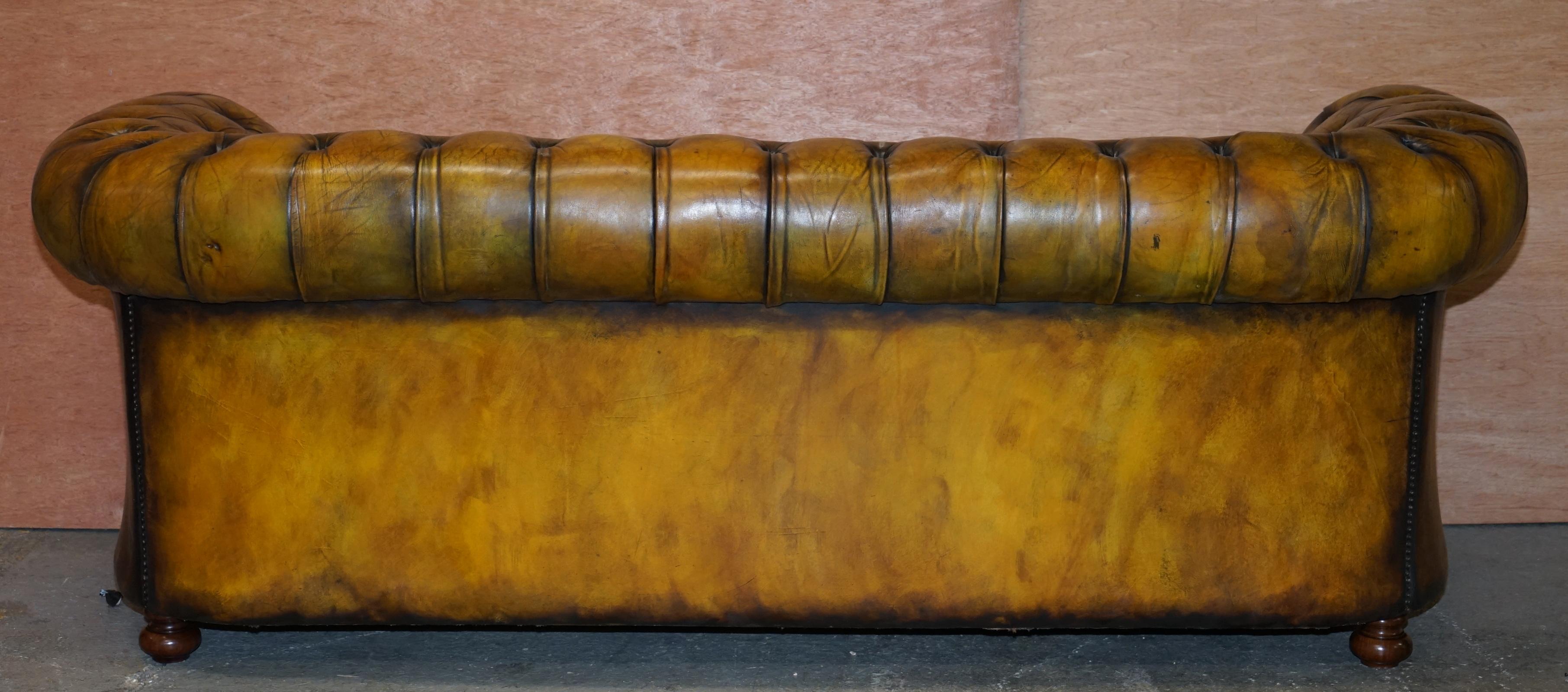 1920's Art Deco Hand Dyed Restored Whisky Brown Leather Chesterfield Tufted Sofa 8