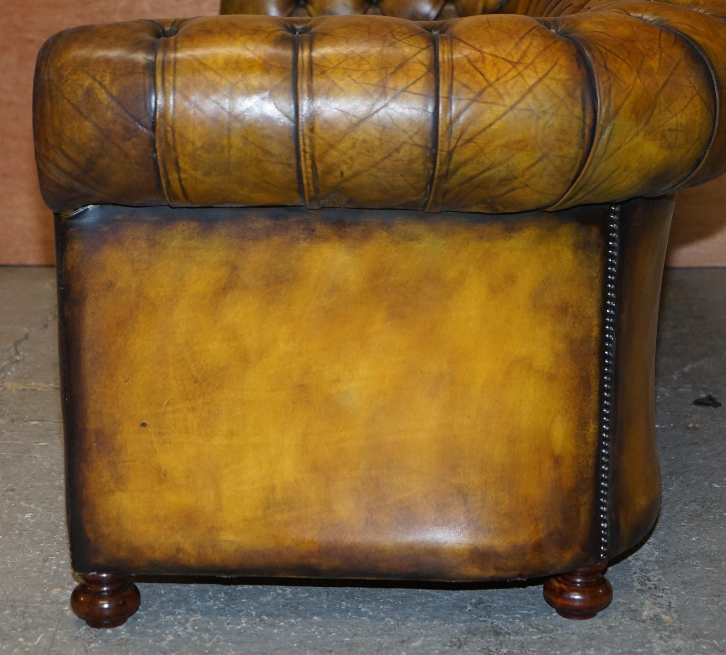 1920's Art Deco Hand Dyed Restored Whisky Brown Leather Chesterfield Tufted Sofa 12