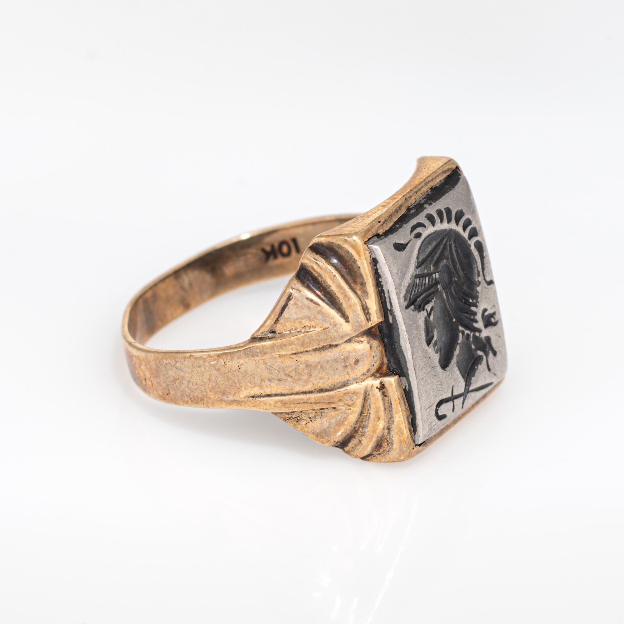 Cabochon 1920s Art Deco Hematite Intaglio Ring Vintage 10k Yellow Gold Sz 9.75 Jewelry For Sale