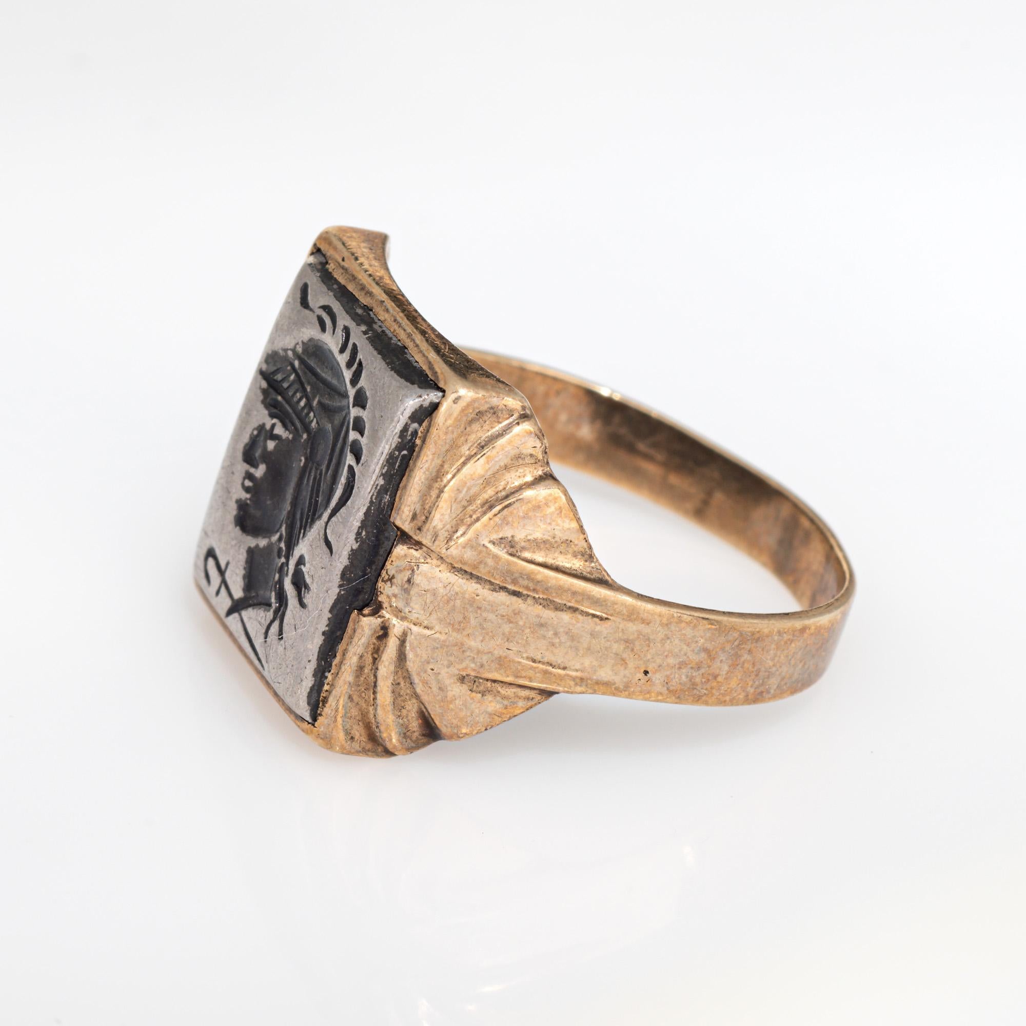 1920s Art Deco Hematite Intaglio Ring Vintage 10k Yellow Gold Sz 9.75 Jewelry In Good Condition For Sale In Torrance, CA