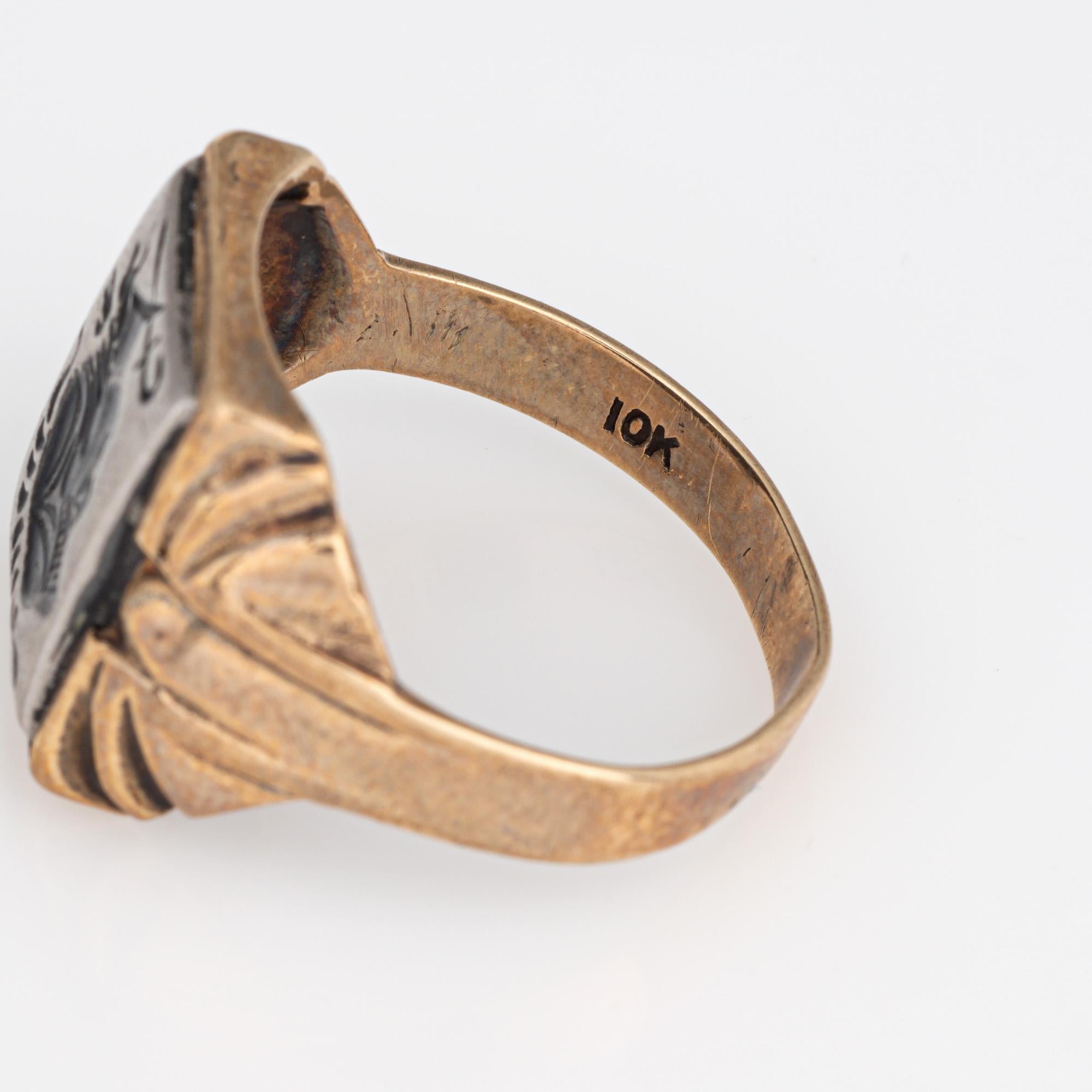 1920s Art Deco Hematite Intaglio Ring Vintage 10k Yellow Gold Sz 9.75 Jewelry For Sale 2