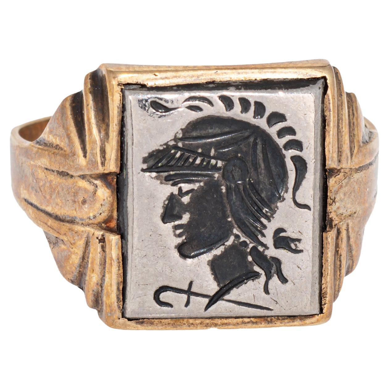 1920s Art Deco Hematite Intaglio Ring Vintage 10k Yellow Gold Sz 9.75 Jewelry