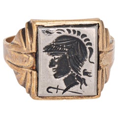 1920s Art Deco Hematites Intaglio Anillo Vintage 10k Oro Amarillo Sz 9.75 Joyería