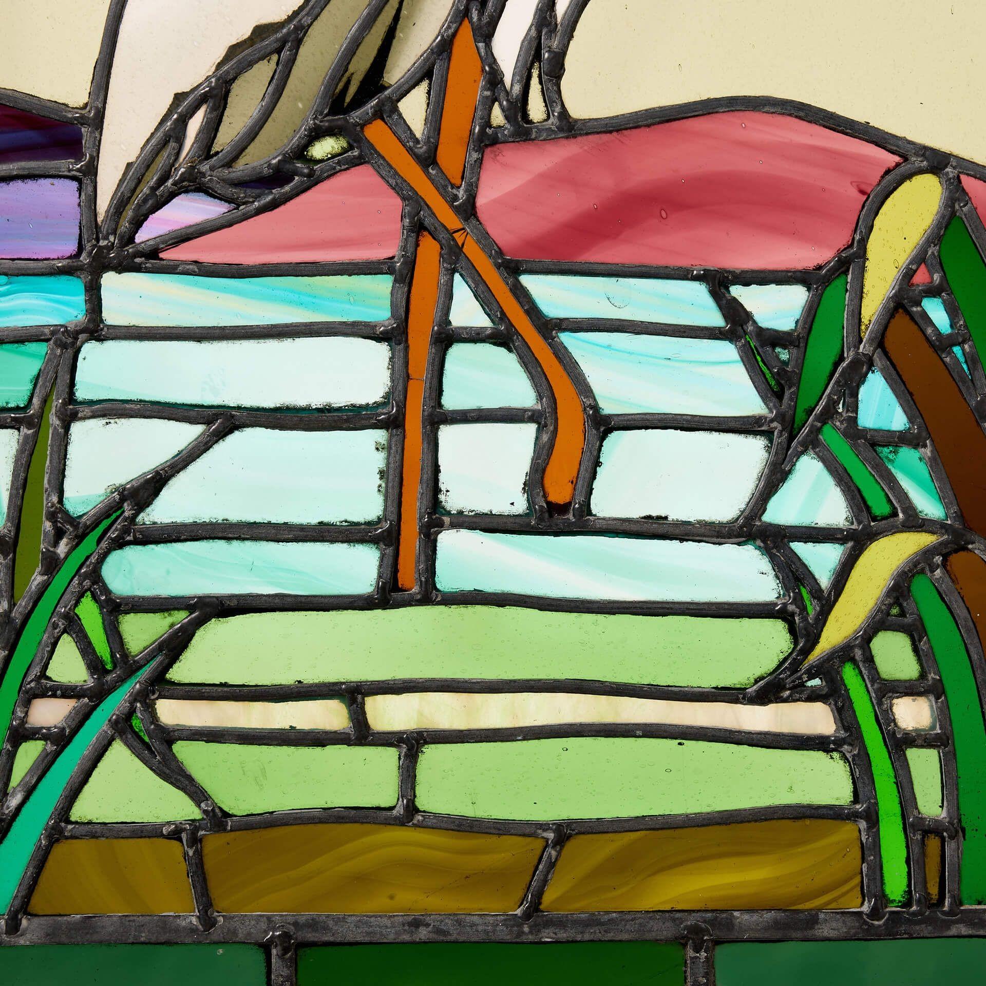 1920s Art Deco Heron Stained Glass Window In Fair Condition In Wormelow, Herefordshire