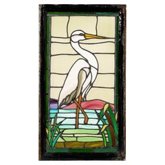 Vetrata Art Deco con airone degli anni '20