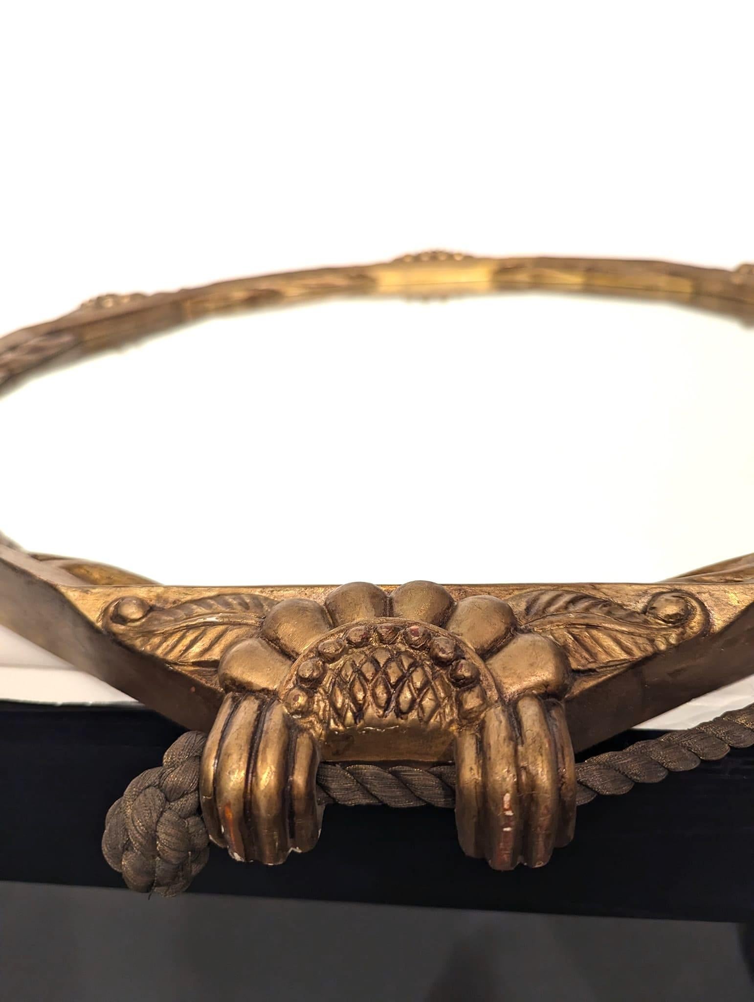 Rope 1920s Art Deco Hexagonal Gold Leaf Mirror For Sale