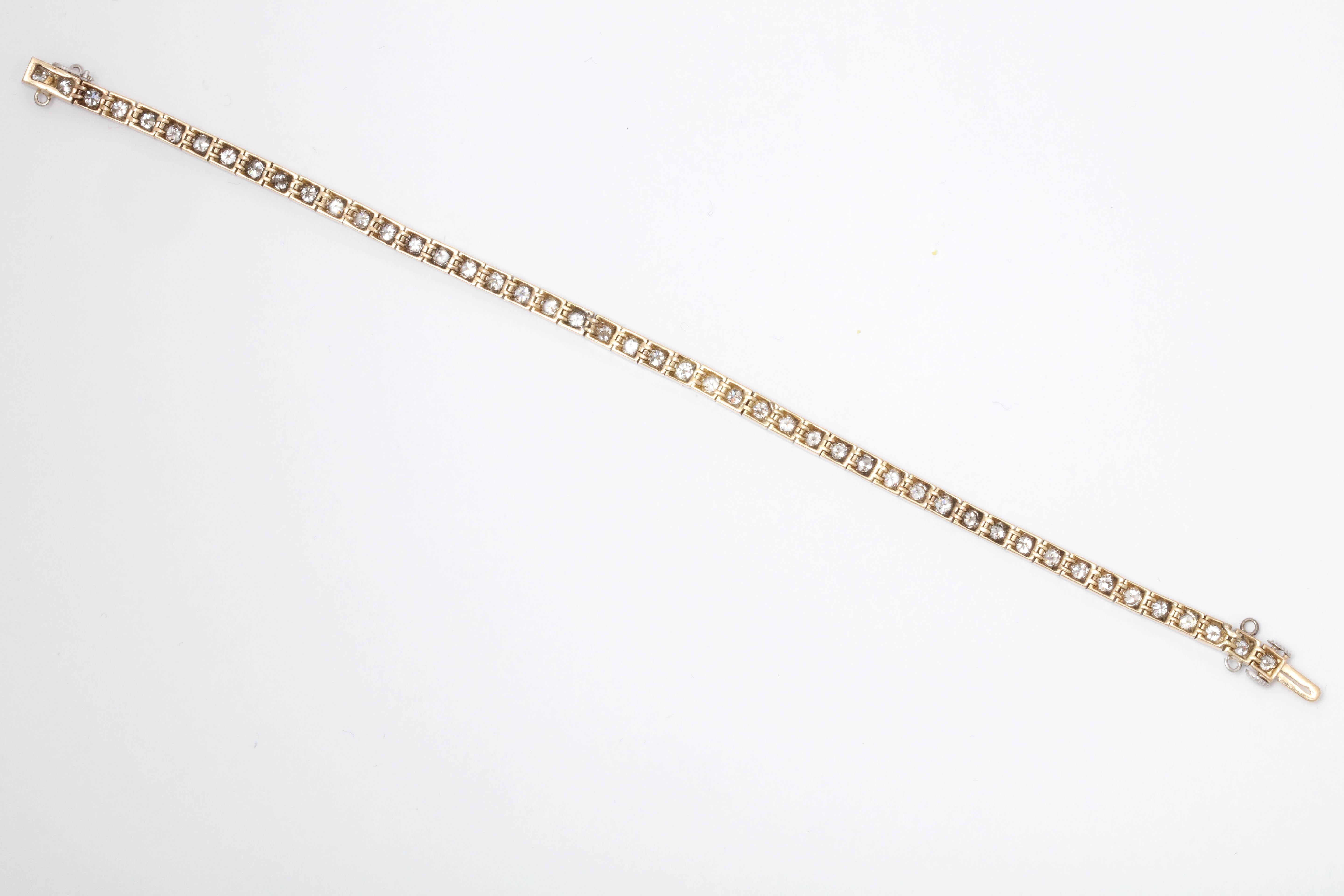 1920s Art Deco Highly Flexible Diamond Gold and Platinum Straightline Bracelet 2