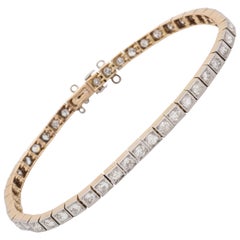 1920s Art Deco Highly Flexible Diamond Gold and Platinum Straightline Bracelet