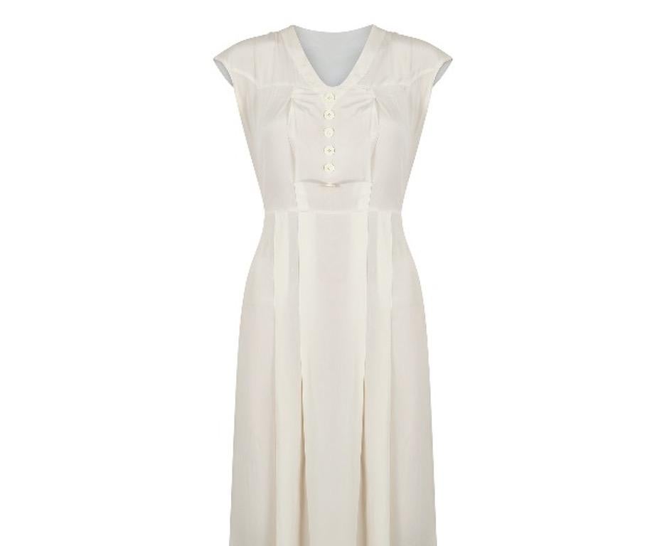Beige 1920s Art Deco Ivory Silk Shirtwaister Dress For Sale