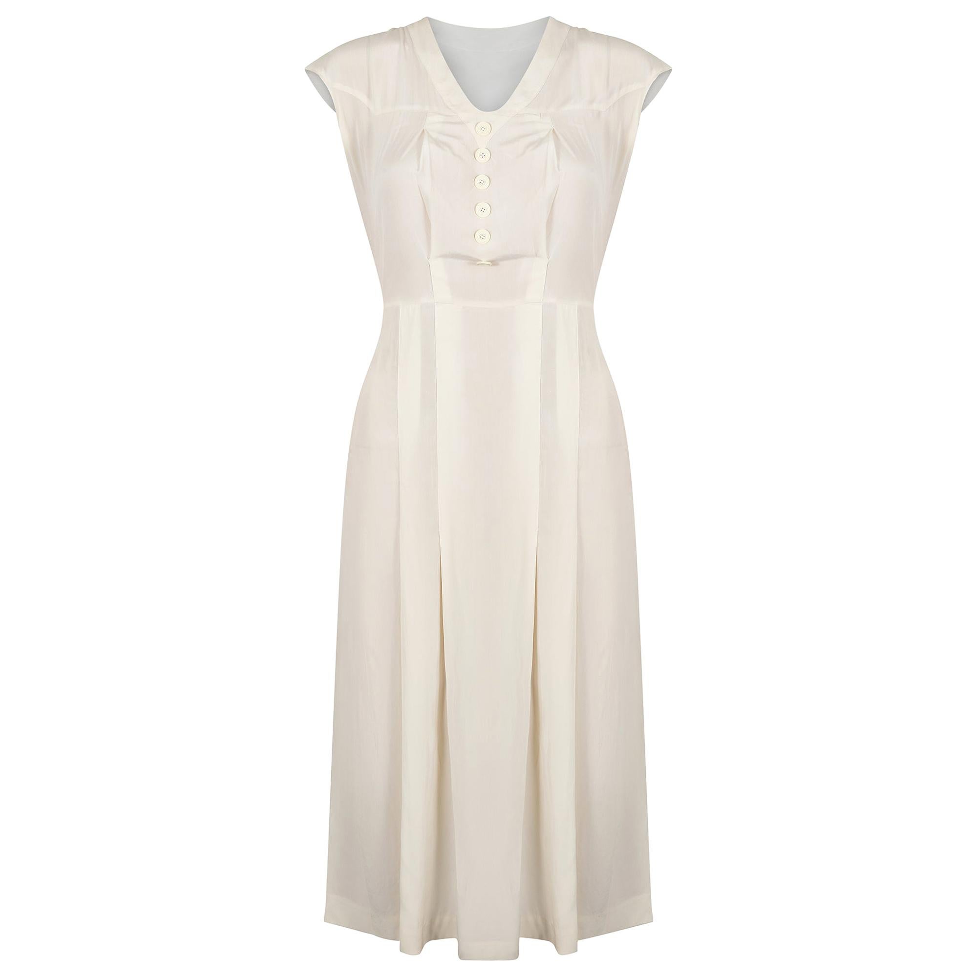 1920s Art Deco Ivory Silk Shirtwaister Dress For Sale