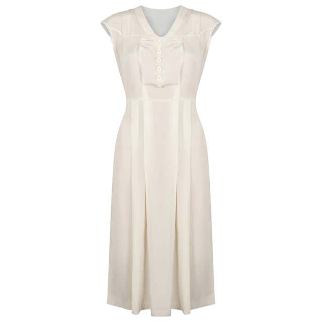 1960s I. Magnin Cream Silk Occasion Dress With Diamante Detail For Sale ...