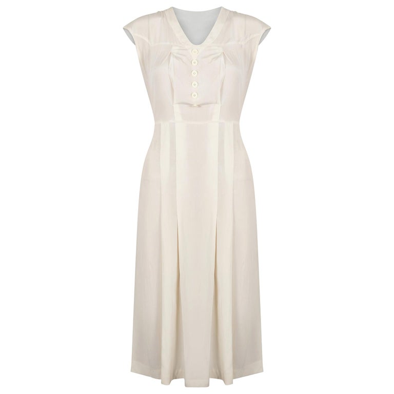 1920s Art Deco Ivory Silk Shirtwaister Dress For Sale at 1stDibs