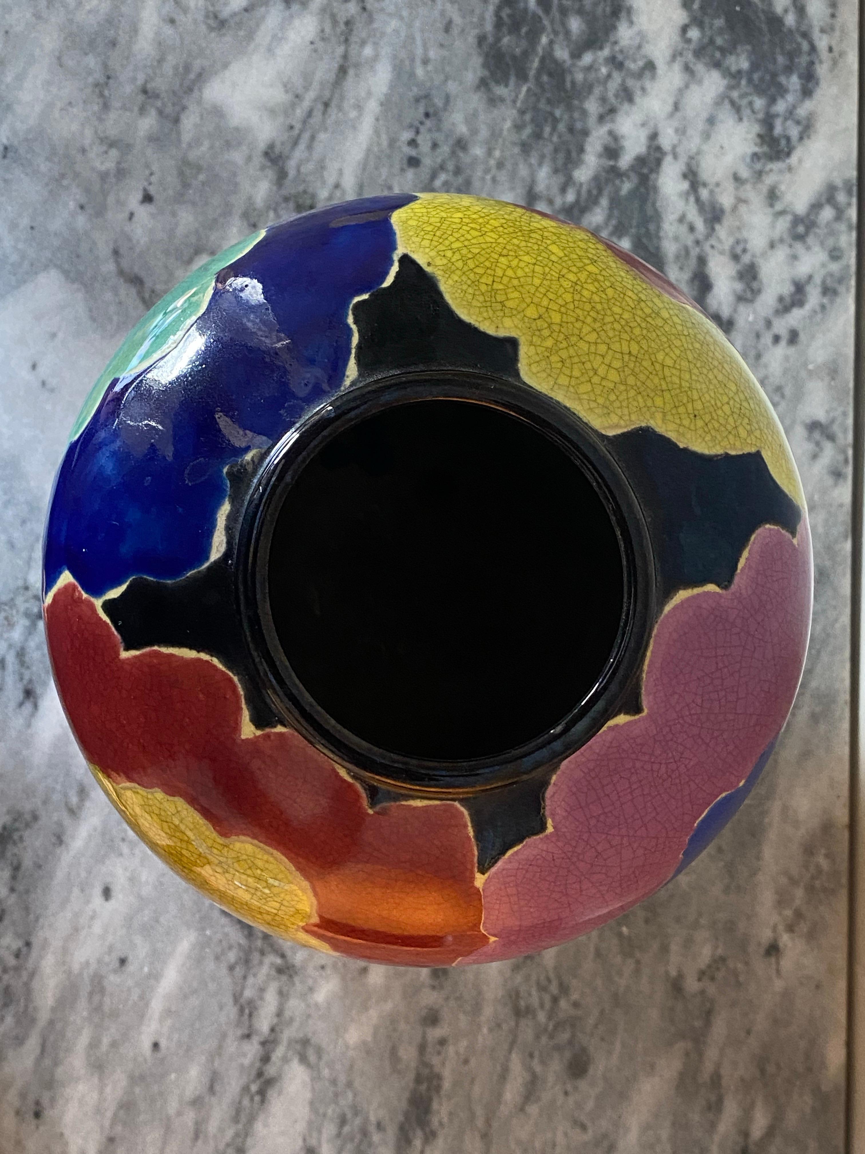 1920s Art Deco Japanese Awaji Multicolor Rainbow Cloud Vase from the Sanpei Kiln For Sale 5