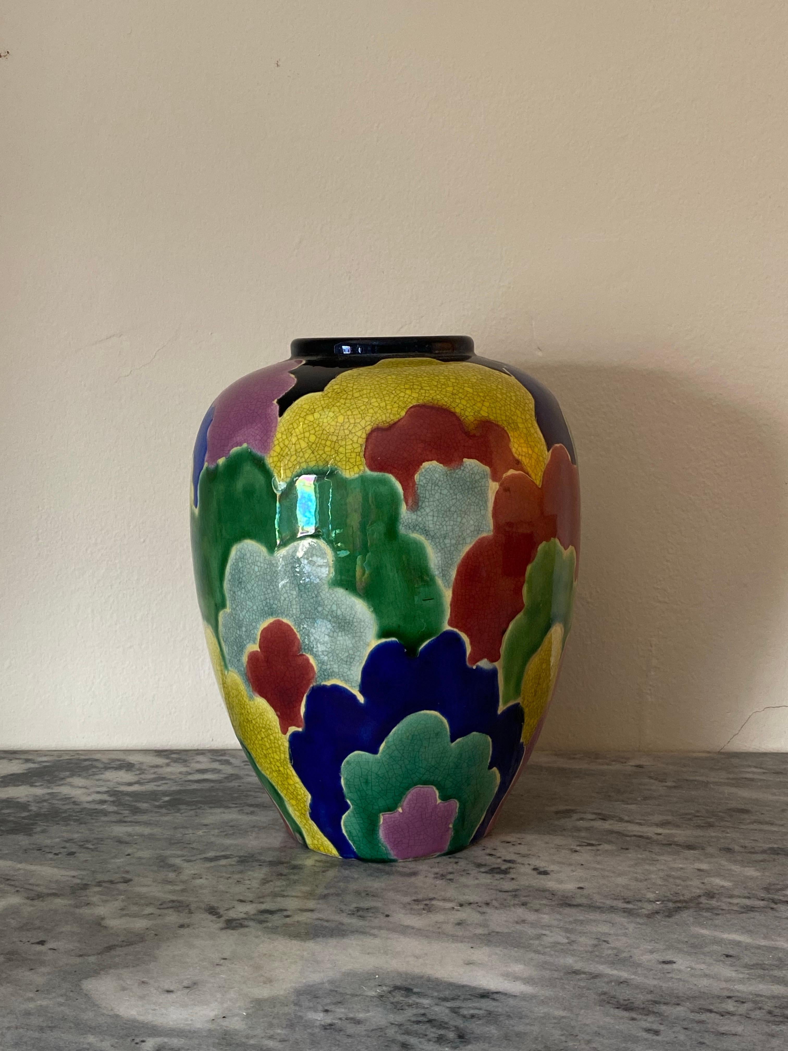 1920s Art Deco Japanese Awaji Multicolor Rainbow Cloud Vase from the Sanpei Kiln For Sale 1
