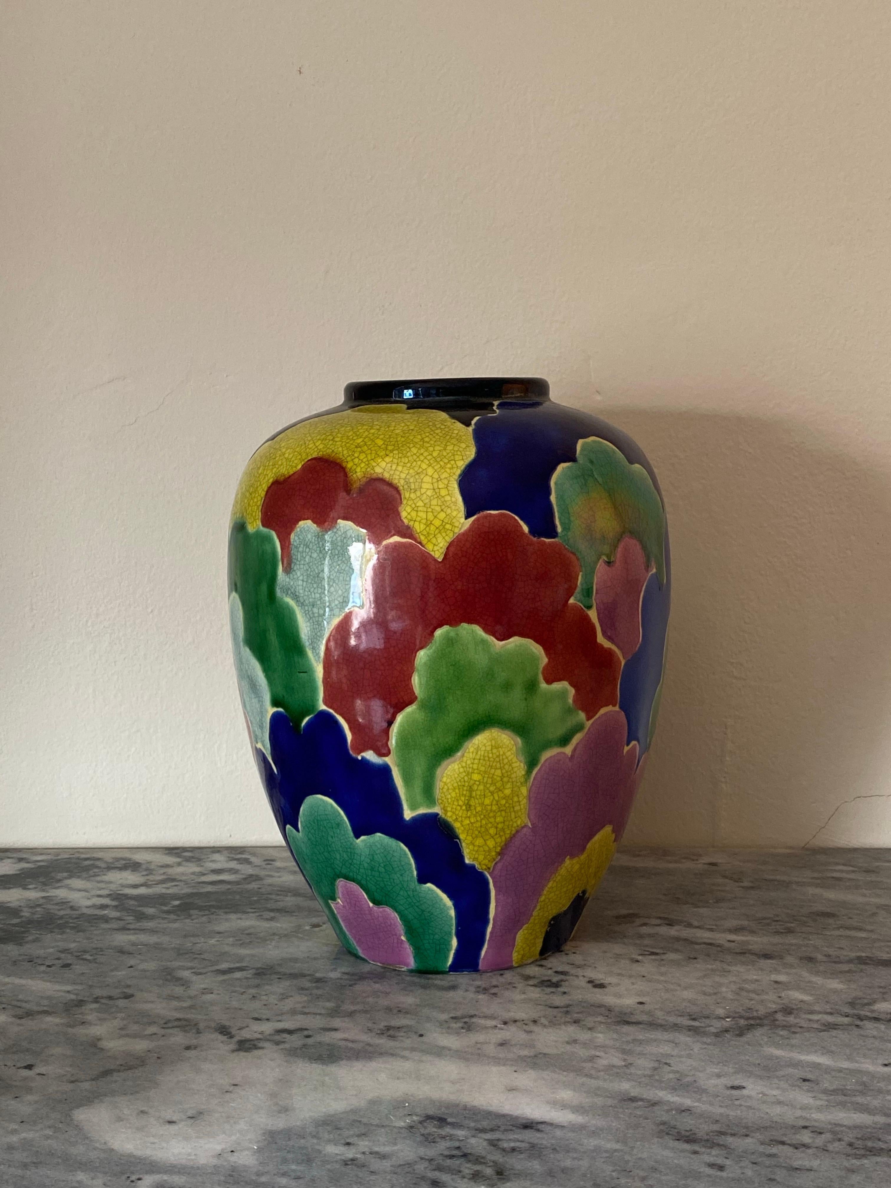 1920s Art Deco Japanese Awaji Multicolor Rainbow Cloud Vase from the Sanpei Kiln For Sale 2