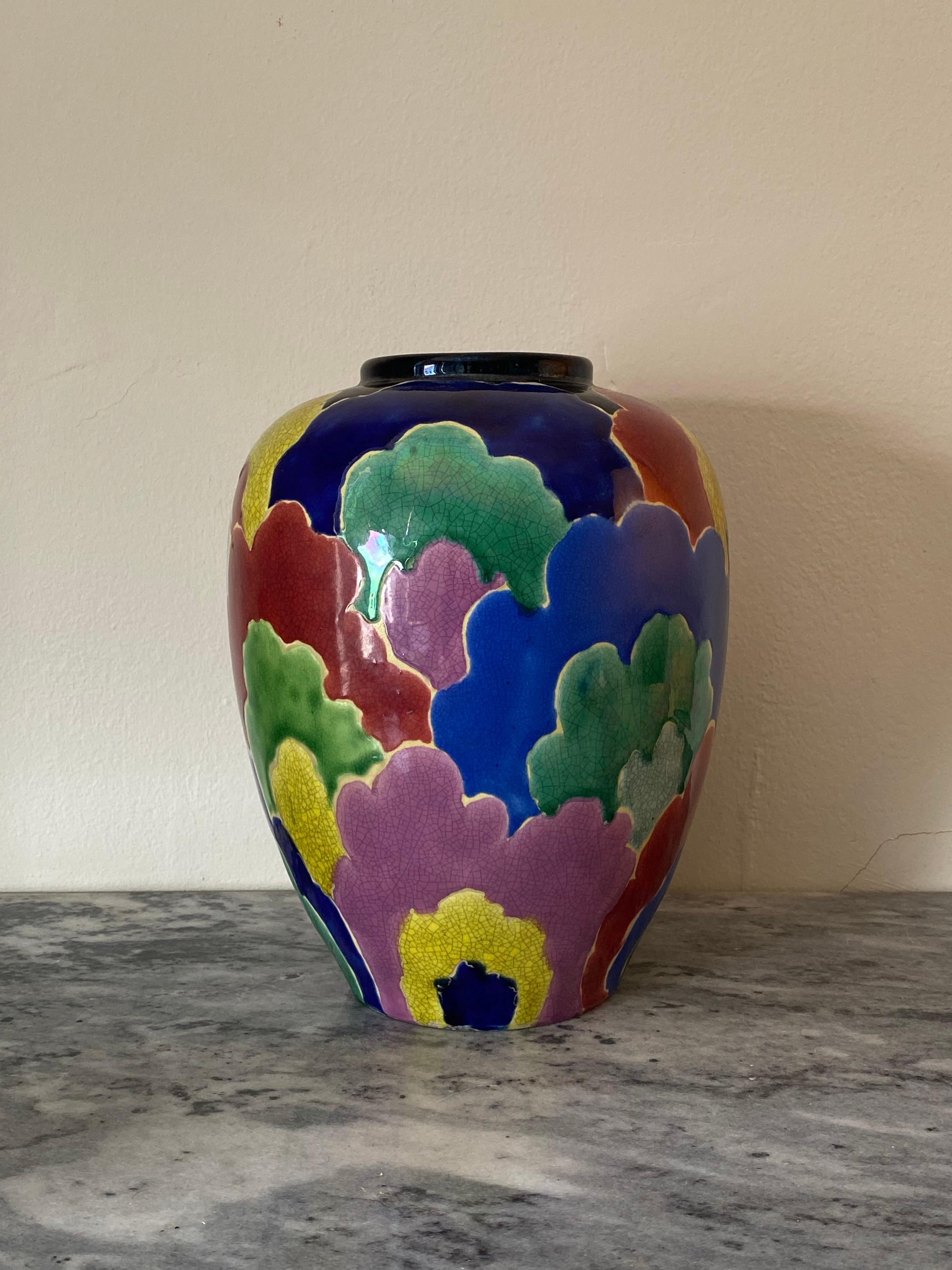 1920s Art Deco Japanese Awaji Multicolor Rainbow Cloud Vase from the Sanpei Kiln For Sale 3