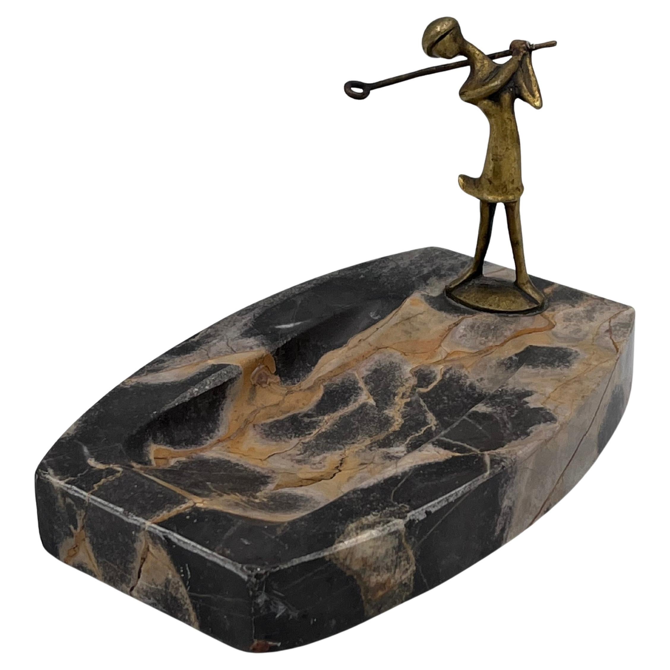 1920
s Art Deco Karl Hagenauer Lady Golfer Bronze 
Marble Vide Poche or Ashtray For Sale