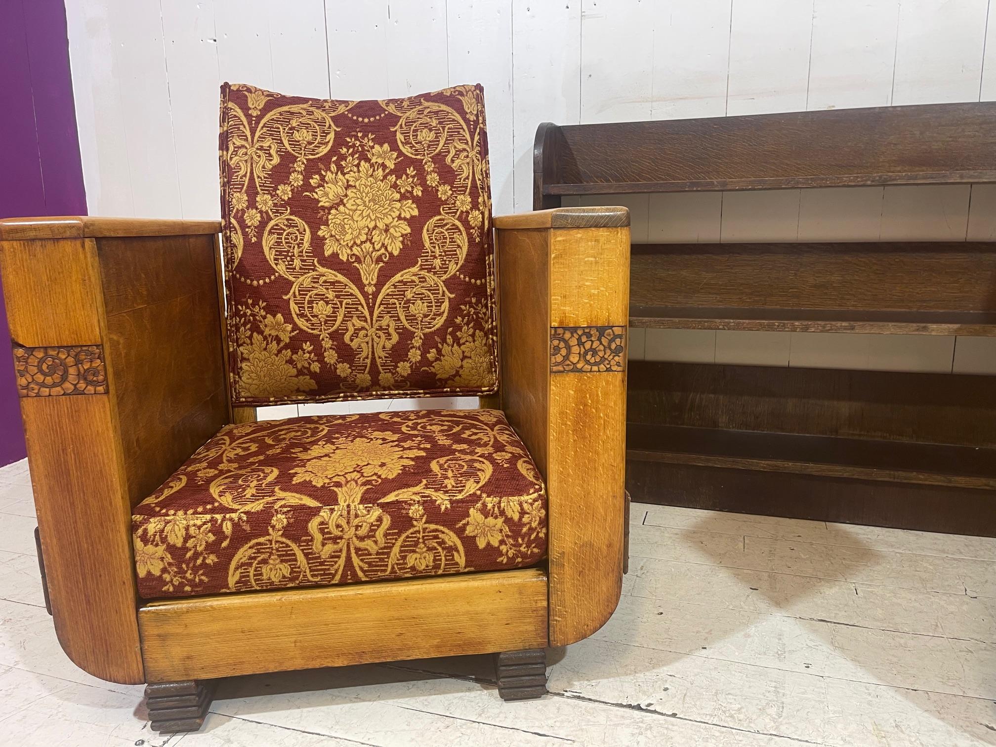 1920's Art Deco Library Reading Chair finished in Floral Chenille  For Sale 3