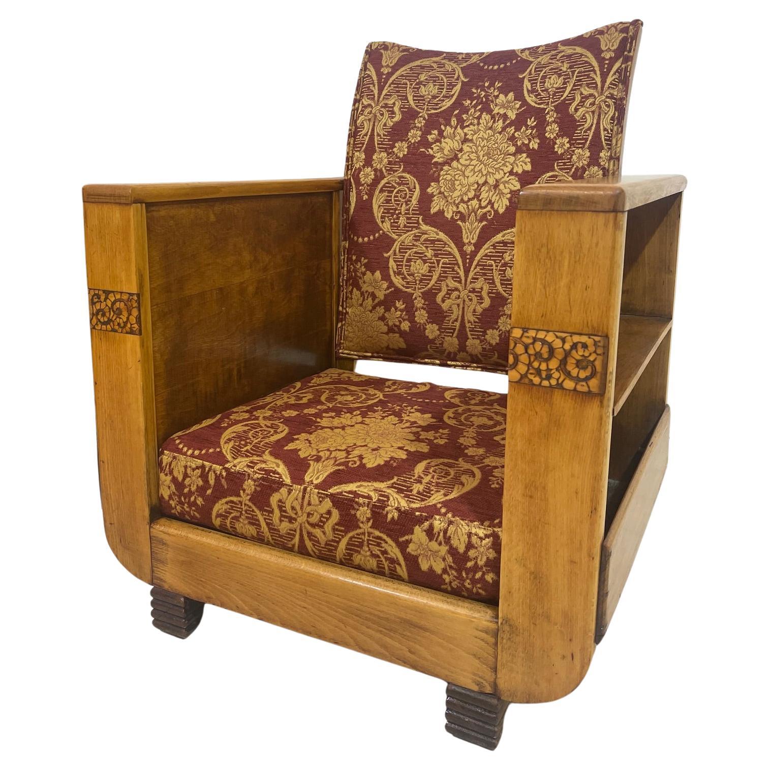 1920's Art Deco Library Reading Chair finished in Floral Chenille  For Sale