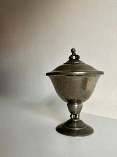 Art Deco Lidded Pewter Bowl, Hand-Hammered, Denmark, 1920s Design