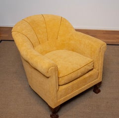 Fauteuil de salon / fauteuil club Art déco des années 1920 en velours jaune par Carl Johansons Stockholm