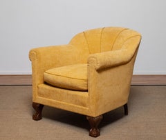 1920's Art Deco Lounge / Club Chair in Yellow Velvet by Carl Johansons Stockholm
