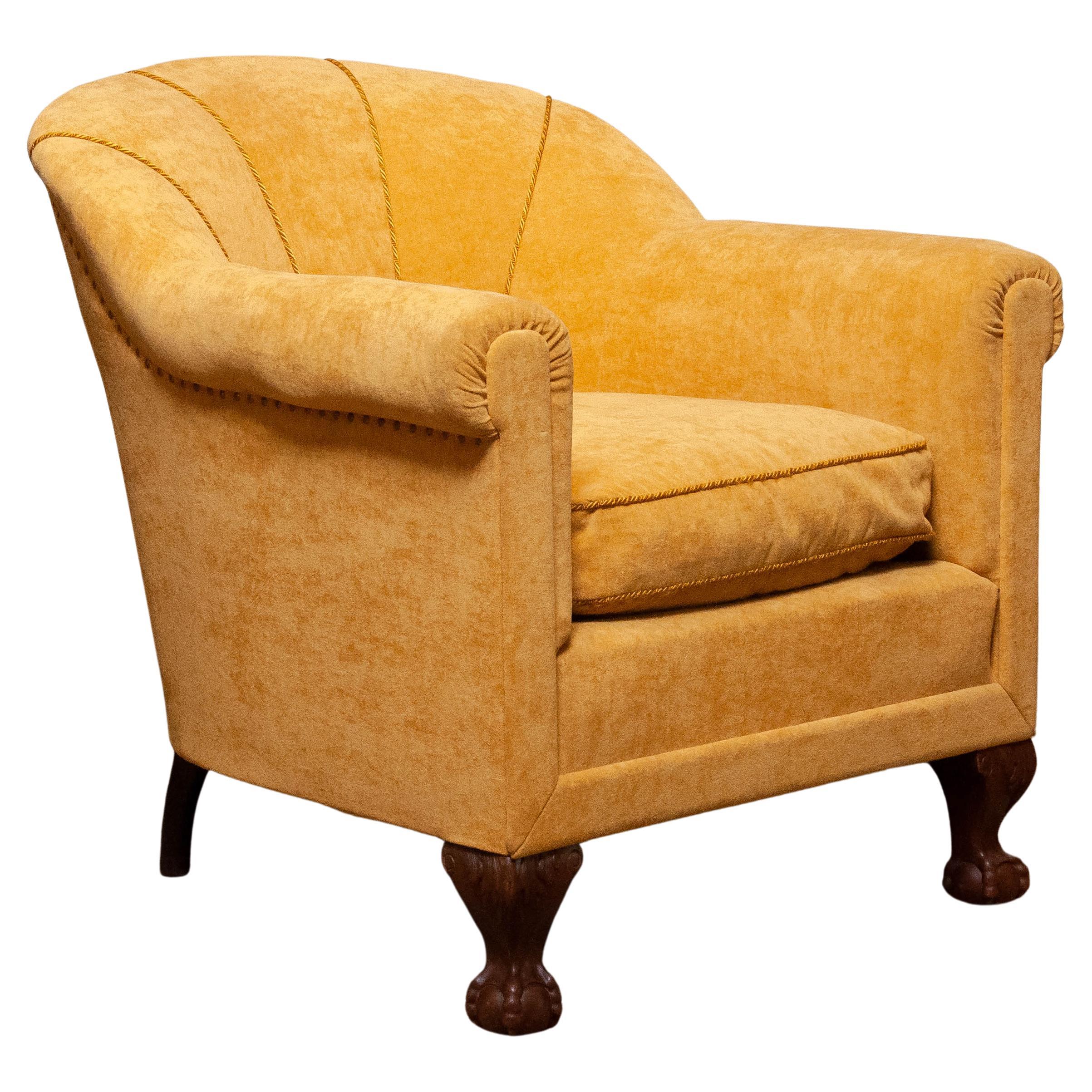 1920
s Art Deco Lounge / Club Chair in Yellow Velvet by Carl Johansons Stockholm