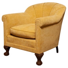 Antique 1920's Art Deco Lounge / Club Chair in Yellow Velvet by Carl Johansons Stockholm