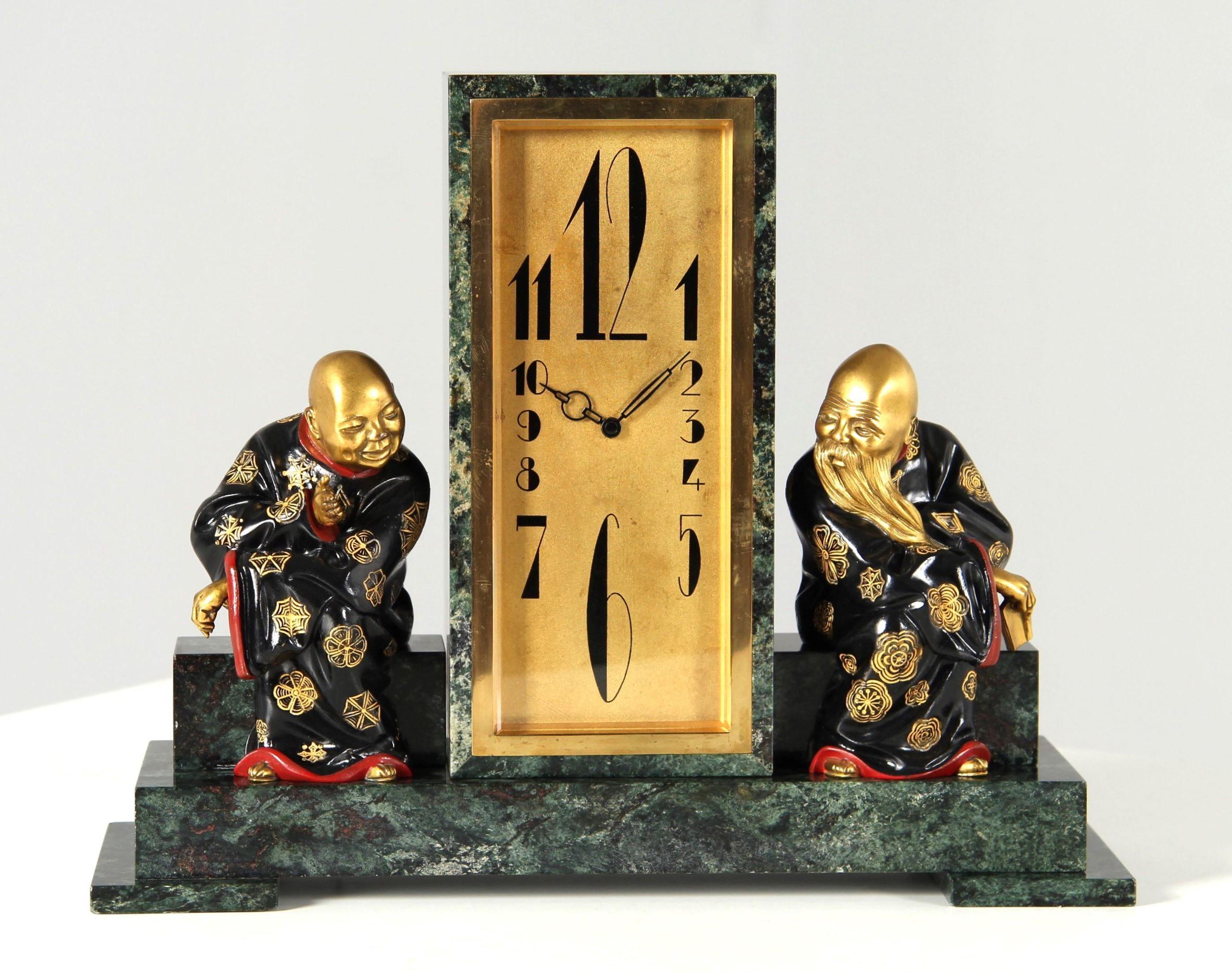 1920s Art Deco Mantel Clock with Chinoiserie, Made in France 4