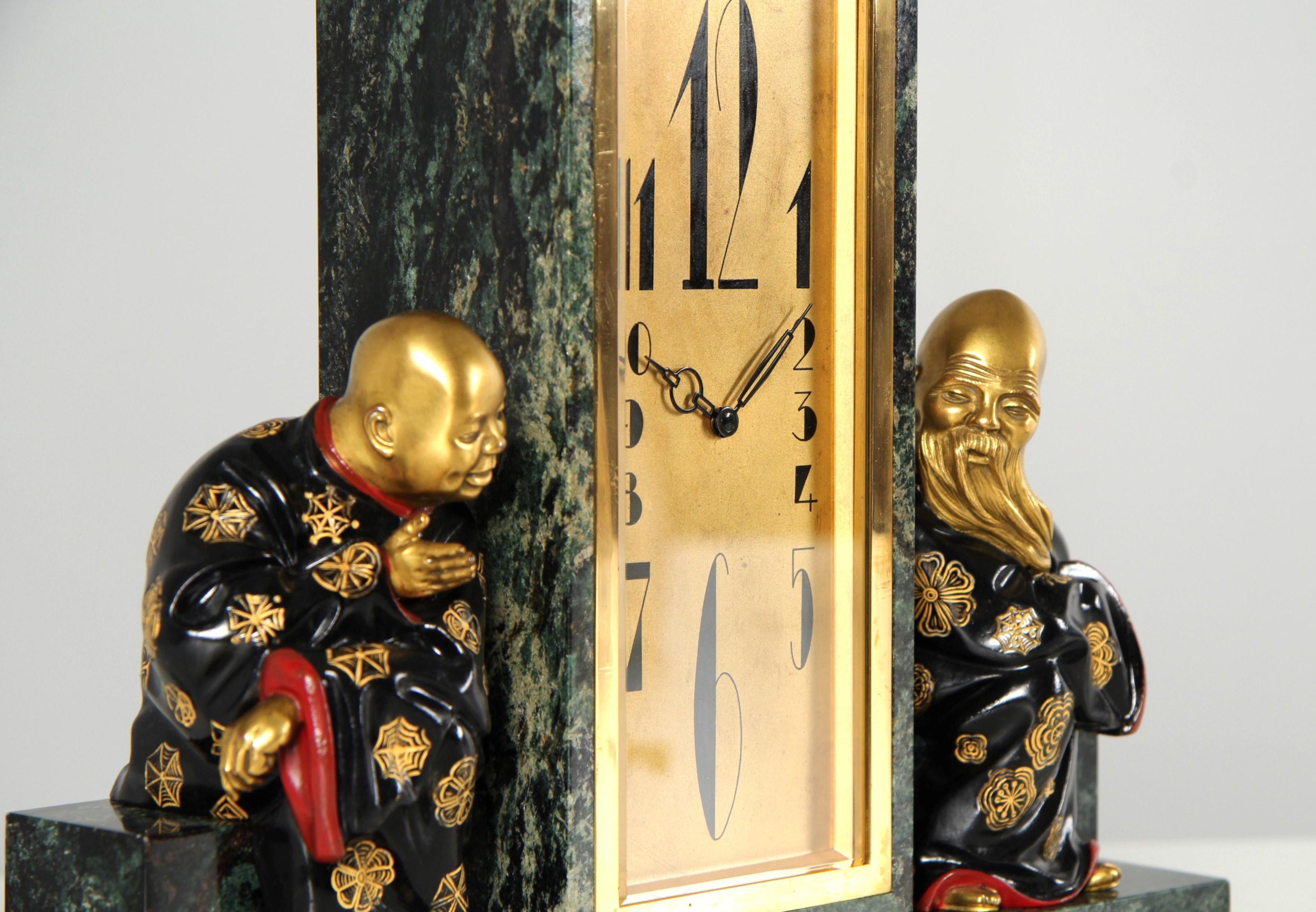 French 1920s Art Deco Mantel Clock with Chinoiserie, Made in France