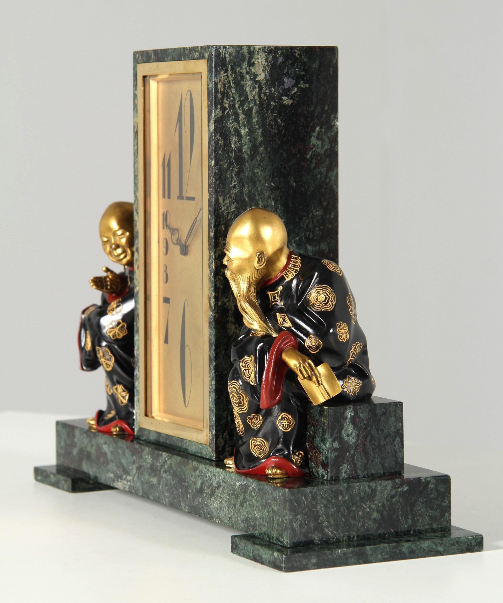 1920s Art Deco Mantel Clock with Chinoiserie, Made in France 3