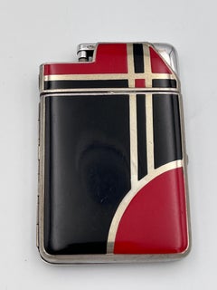 1920's Art Deco Marathon Red and Black Enamel Combo Cigarette Case and Lighter
