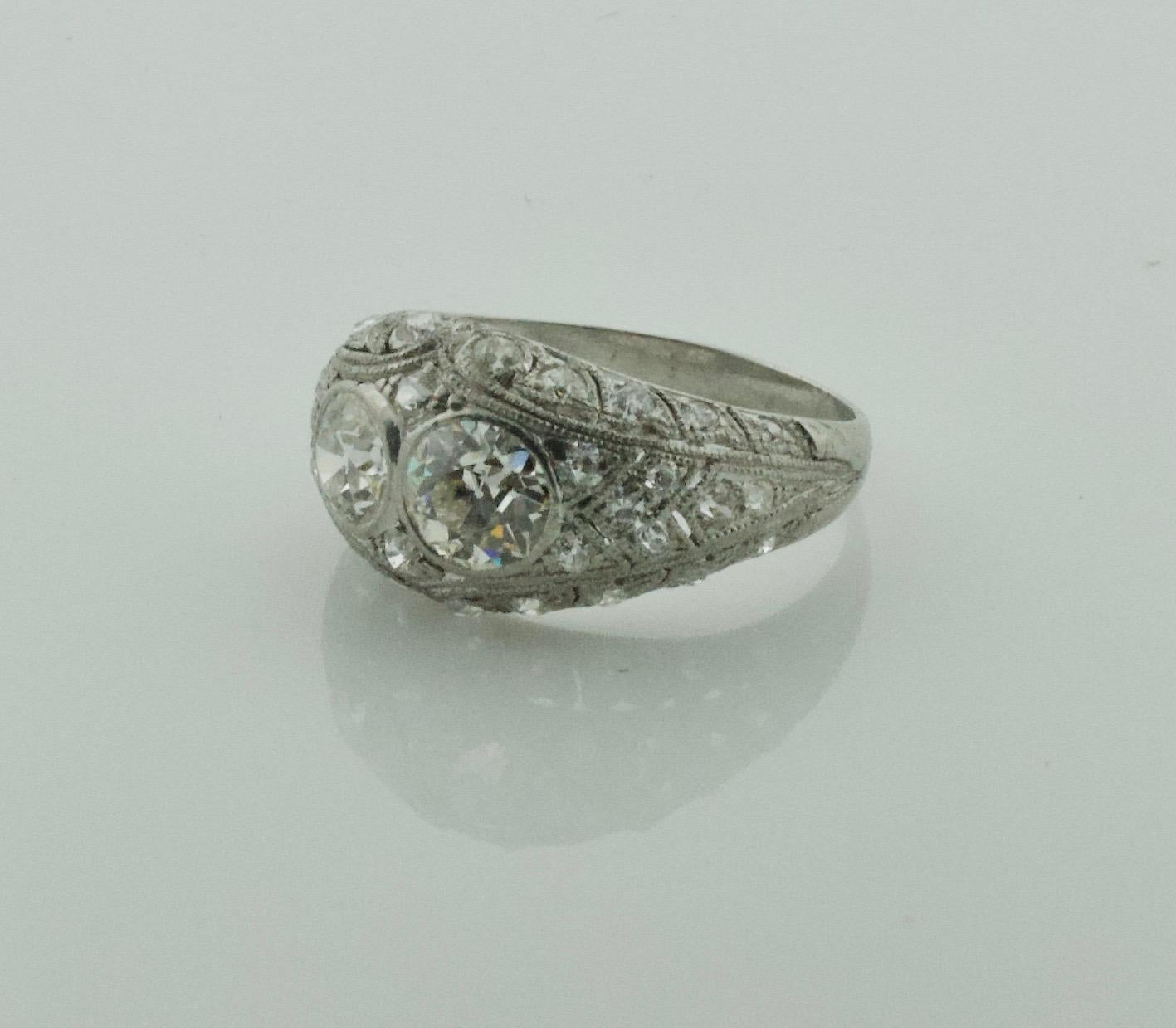 Old European Cut 1920s Art Deco Marvelous  Diamond Ring in Platinum Black Star and Frost