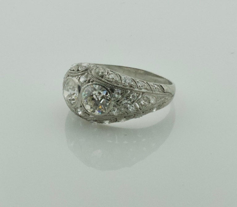 Old European Cut 1920s Art Deco Marvelous  Diamond Ring in Platinum Black Star and Frost For Sale