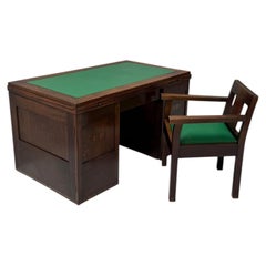 Conjunto de escritorio y sillón modernista Art Decó de los años 20 en roble macizo