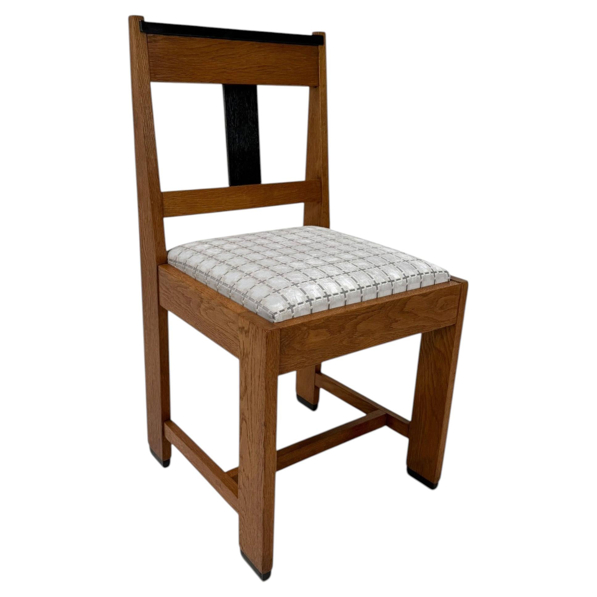 1920s Art Deco Modernist Side Chair by Jan Brunott, Oak & Velvet For Sale