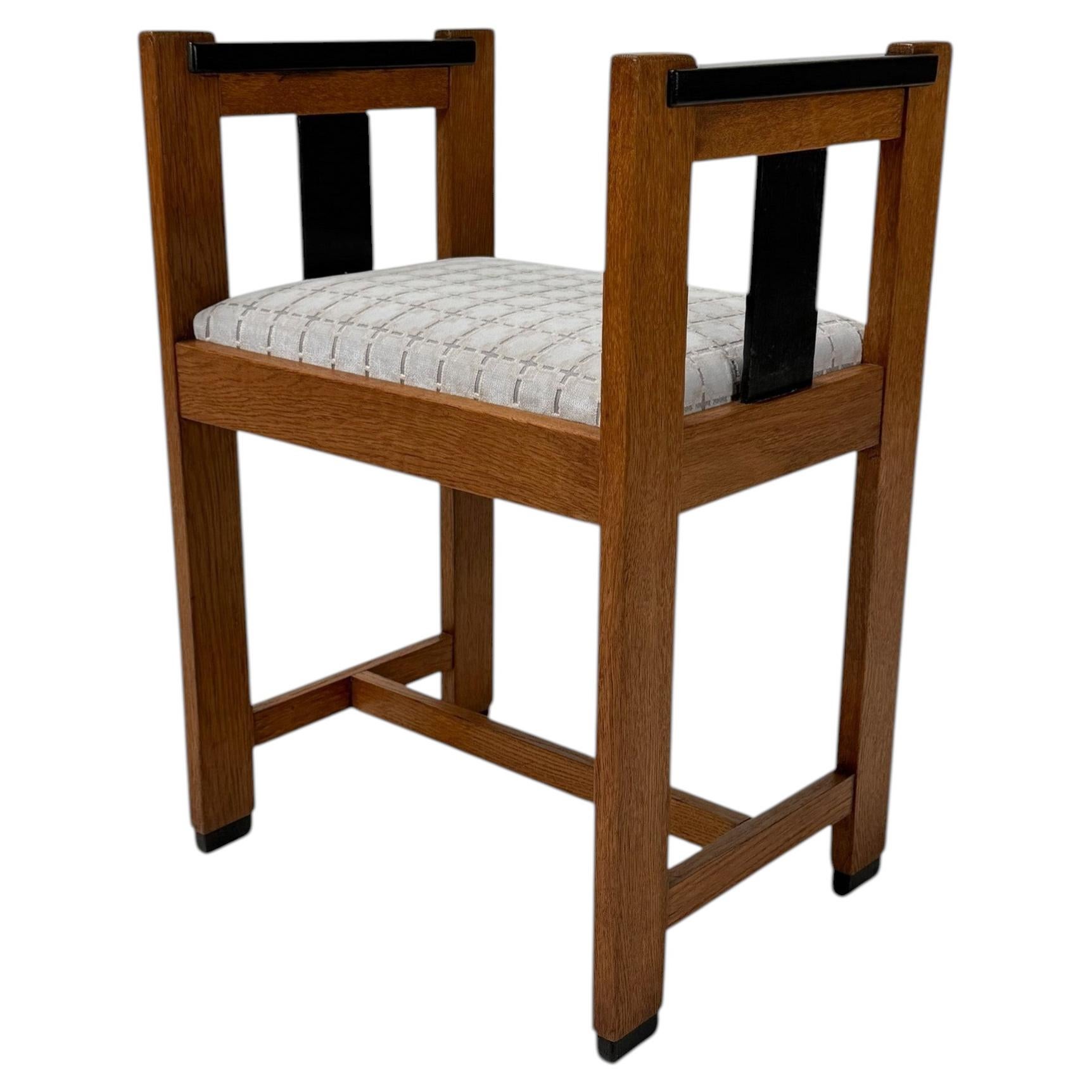 1920s Art Deco Modernist Stool by Jan Brunott, Oak & Velvet For Sale
