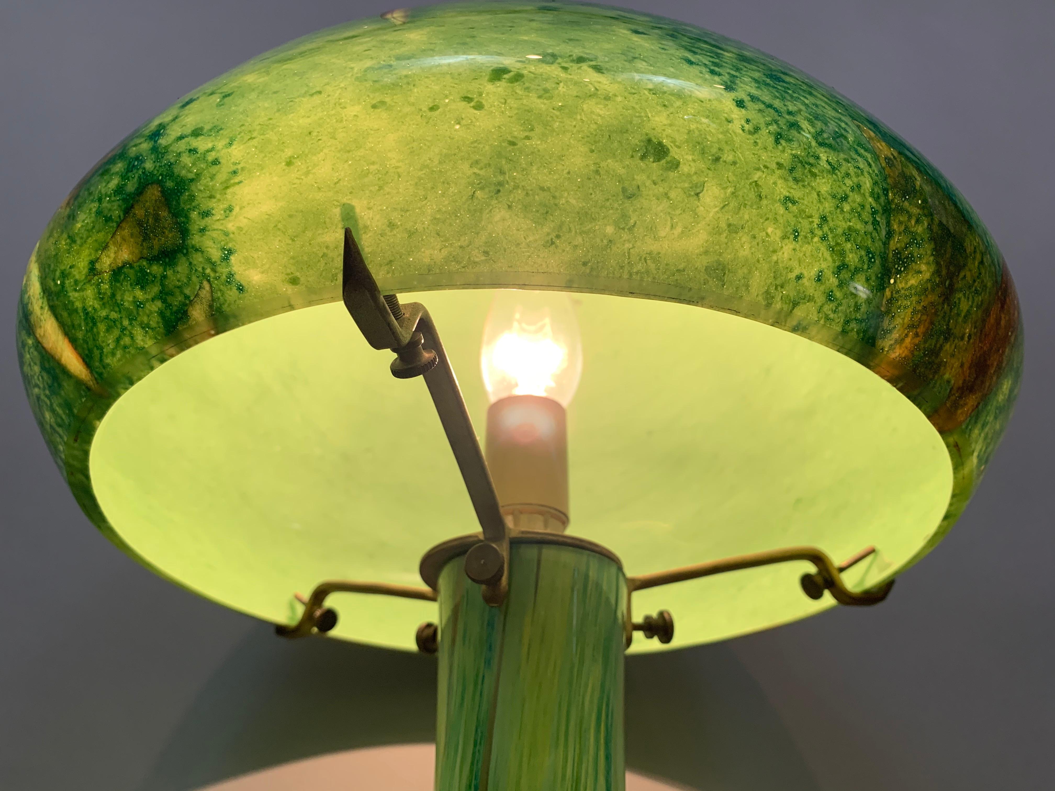 green glass mushroom lamp
