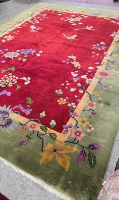 1920s Art Deco Nichols Chinese Art Deco Botanical Rug 10x13