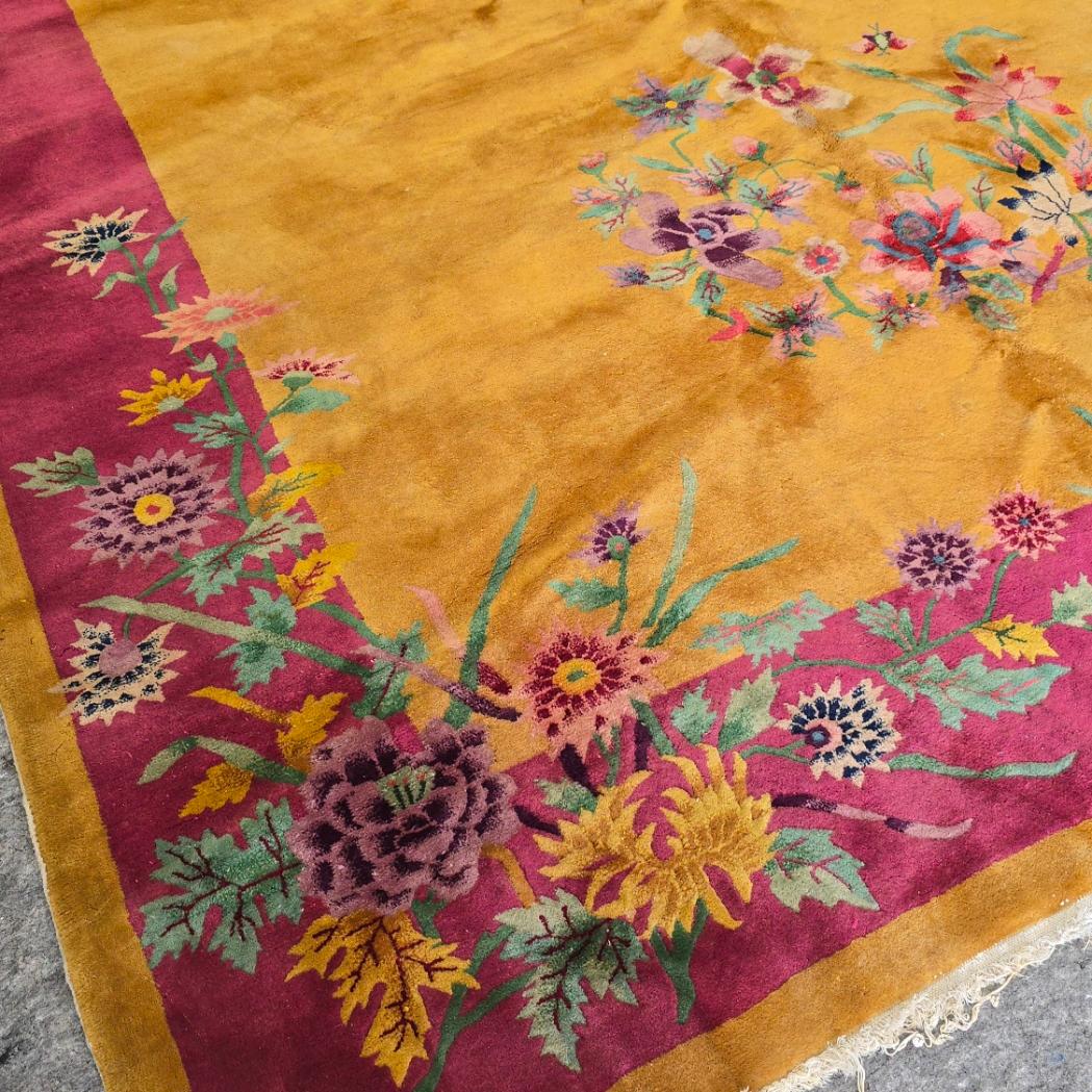 20th Century 1920s Art Deco Nichols Chinese Floral Rug Excellent condition 9x11.6 For Sale
