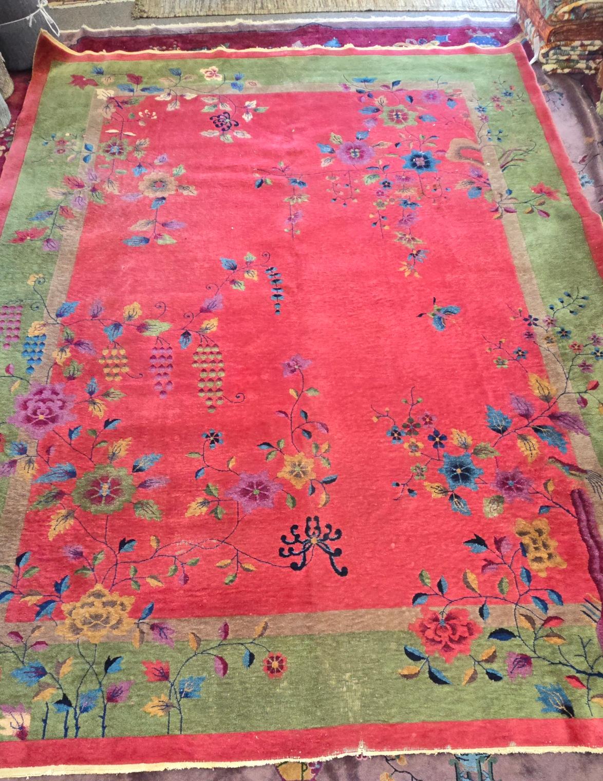 1920s Art Deco Nichols Alfombra Floral China rosa 9x11.6 Art Decó en venta