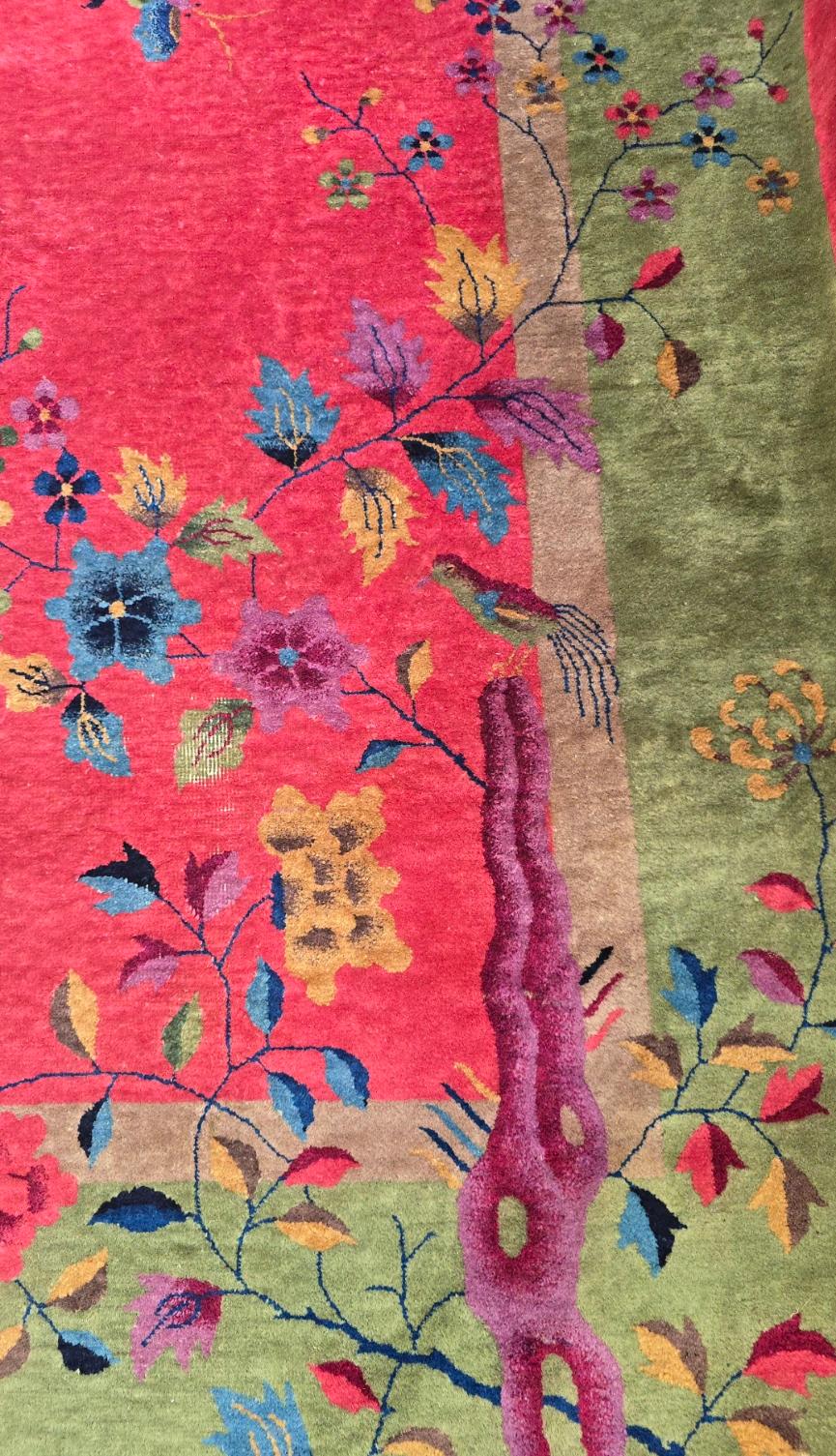 1920s Art Deco Nichols Alfombra Floral China rosa 9x11.6 siglo XX en venta