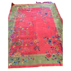 1920s Art Deco Nichols Chinese Floral Rug pink 9x11.6