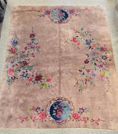 1920s Art Deco Nichols Chinese Grey Botanical Rug 9x11.6