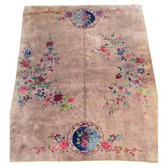 1920s Art Deco Nichols Chinese Grey Botanical Rug 9x11.6