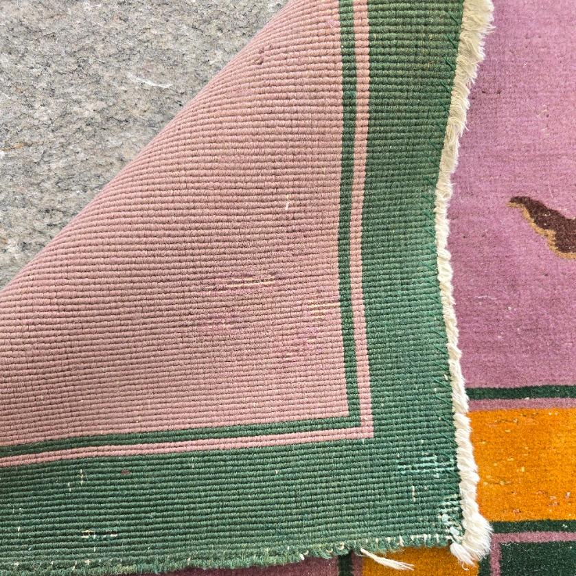 1920s Art Deco Nichols Chinese Rug Green & Pink 9x13 In Excellent Condition In Los Angeles, CA